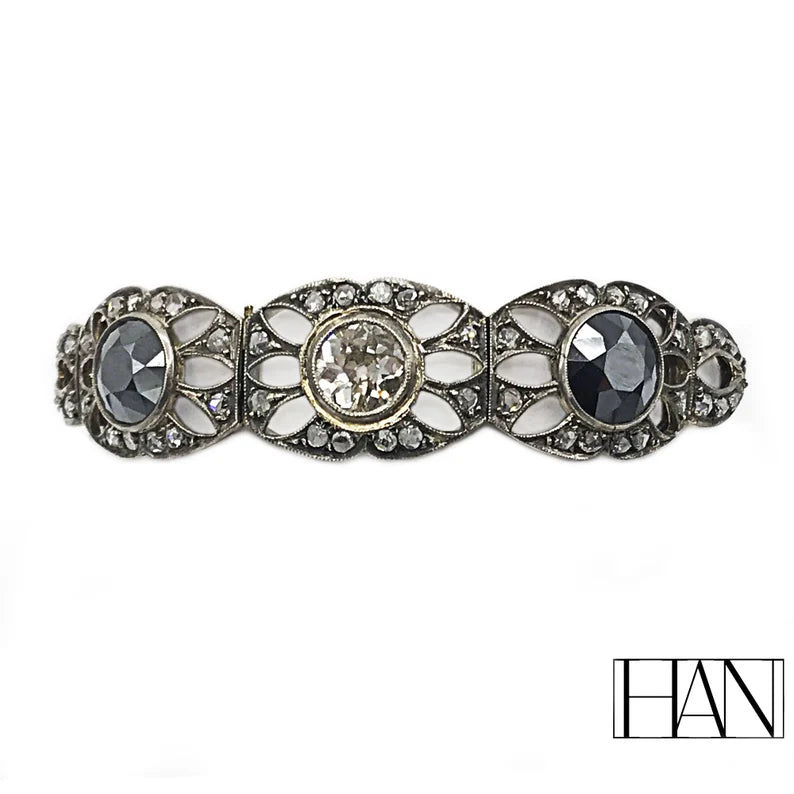 Antique Victorian Bracelet with Diamonds and Hematite