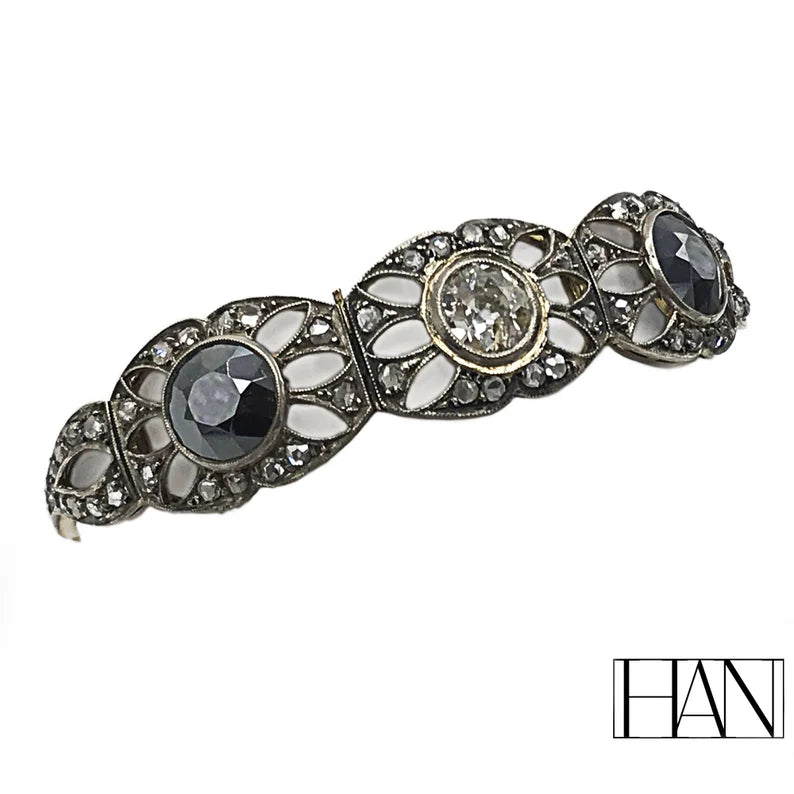 Antique Victorian Bracelet with Diamonds and Hematite