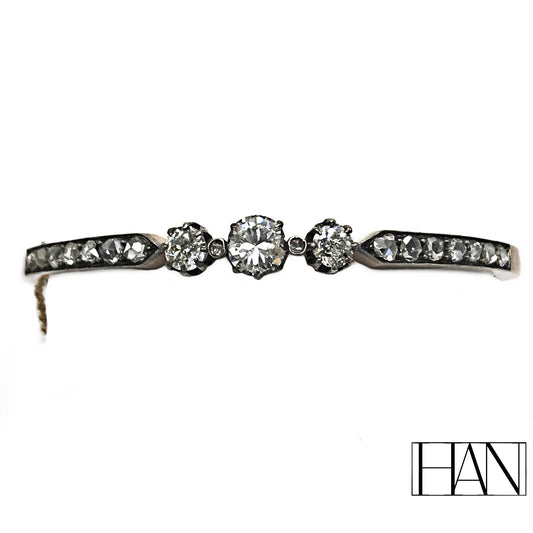 Antique 18k Gold and Platinum Slave Bracelet with 1.45ct Diamonds