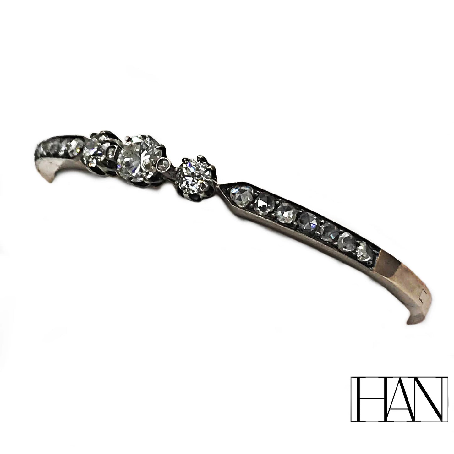 Antique 18k Gold and Platinum Slave Bracelet with 1.45ct Diamonds